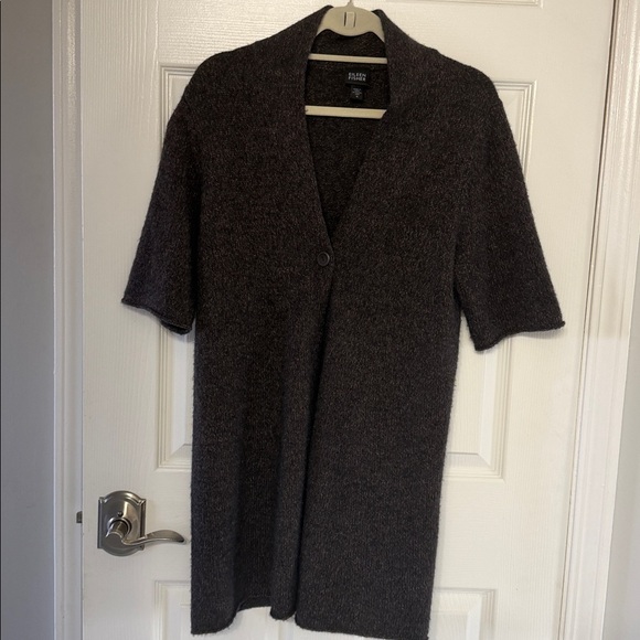 Eileen Fisher merino wool short sleeve cardigan duster sweater M - Picture 2 of 7